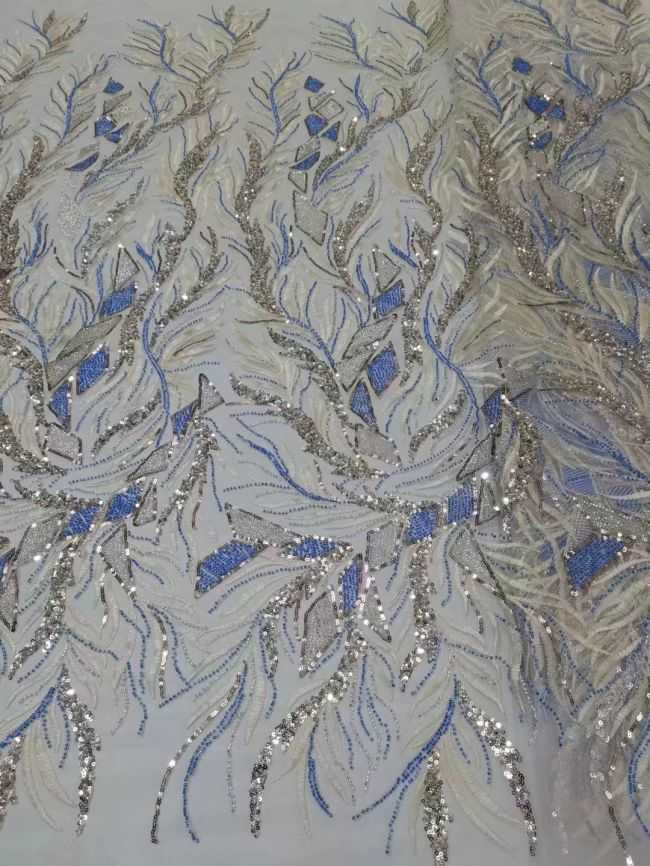 5 Yards Multi-Colored Beaded Lace Fabric ZX007