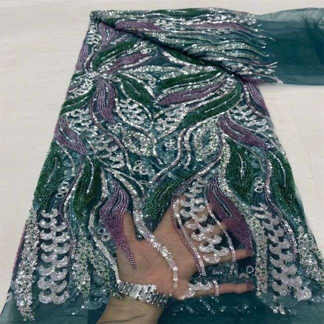 5 Yards Beaded Lace Fabric JX031