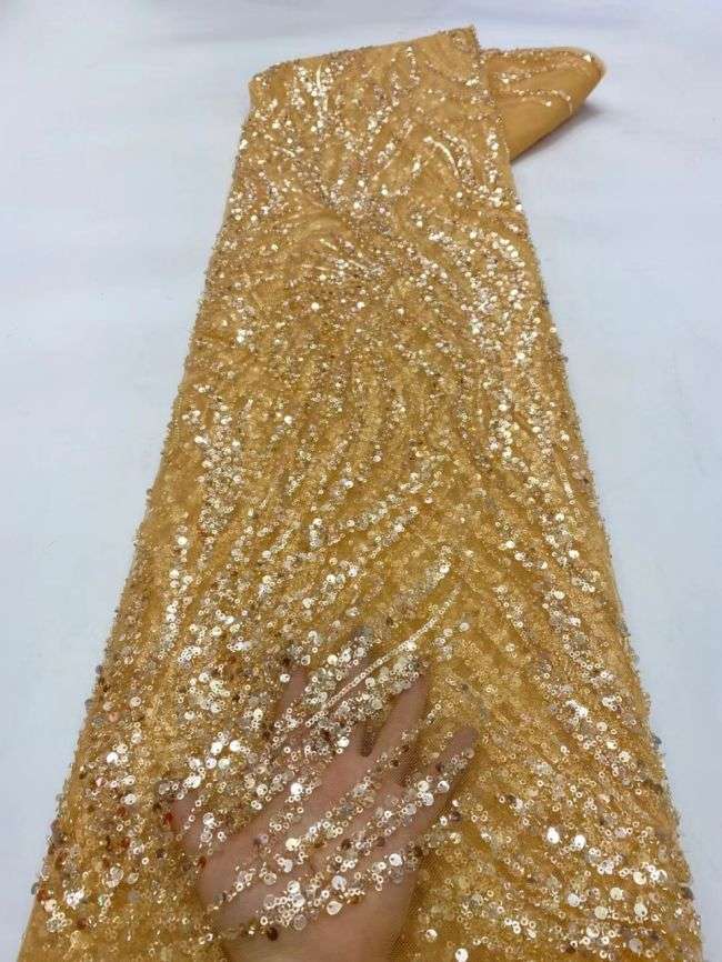 5 Yards Beaded Lace Fabric JX010