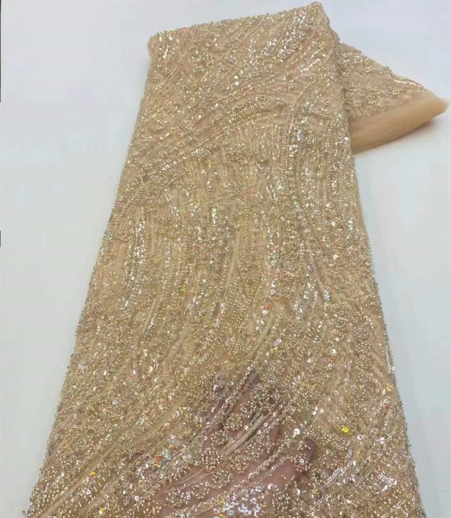 5 Yards Beaded Lace Fabric JX030