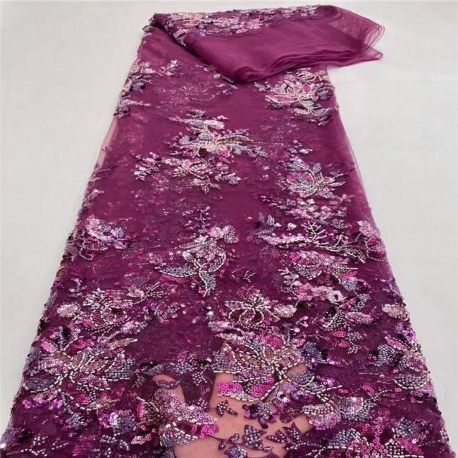 5 Yards Multi-Colored Beaded Lace Fabric XD001