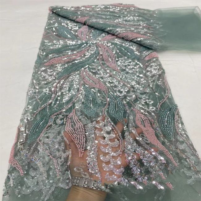 5 Yards Beaded Lace Fabric JX031