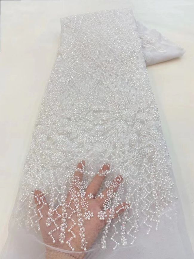 5 Yards Beaded Lace Fabric HL002