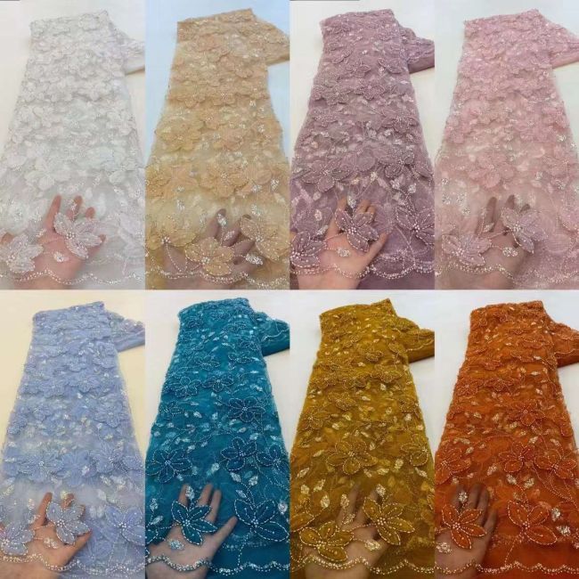 5 Yards Beaded Lace Fabric HL005