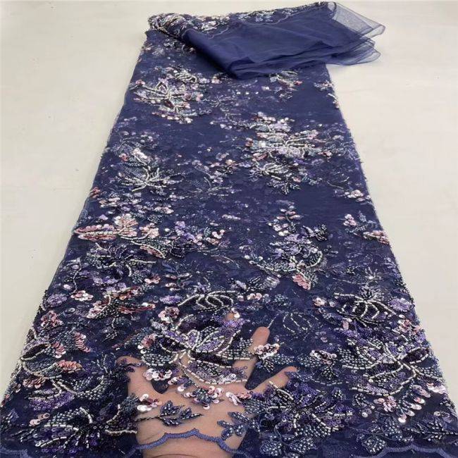5 Yards Multi-Colored Beaded Lace Fabric XD001