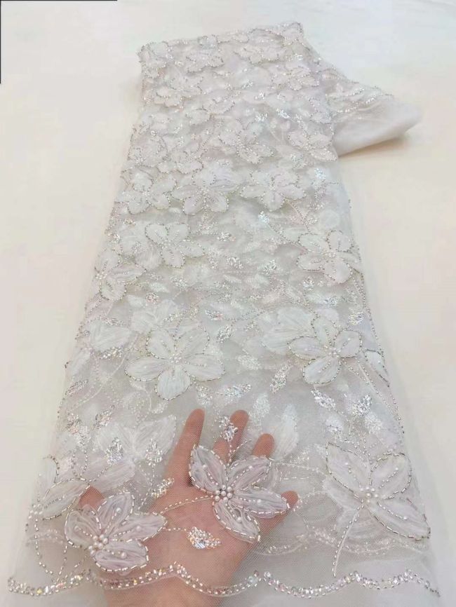 5 Yards Beaded Lace Fabric HL005