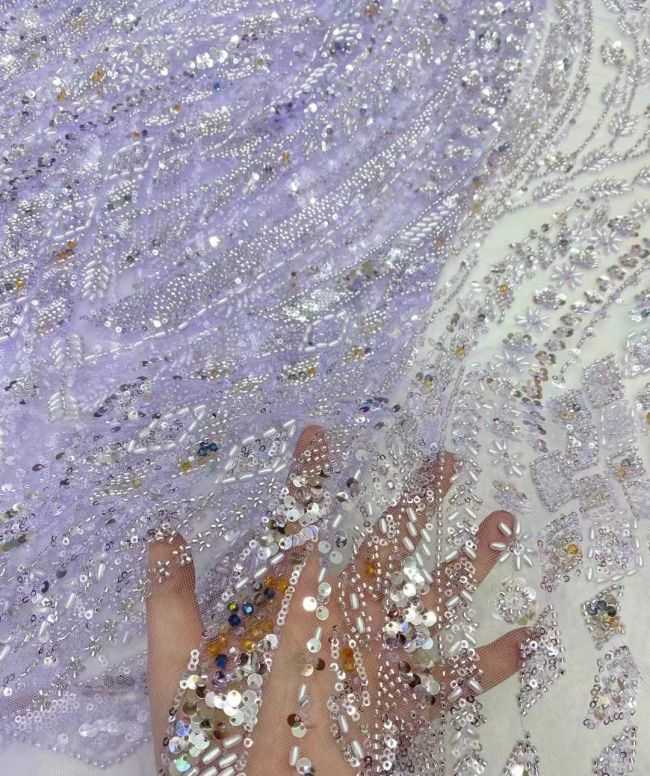 5 Yards Beaded Lace Fabric JX033