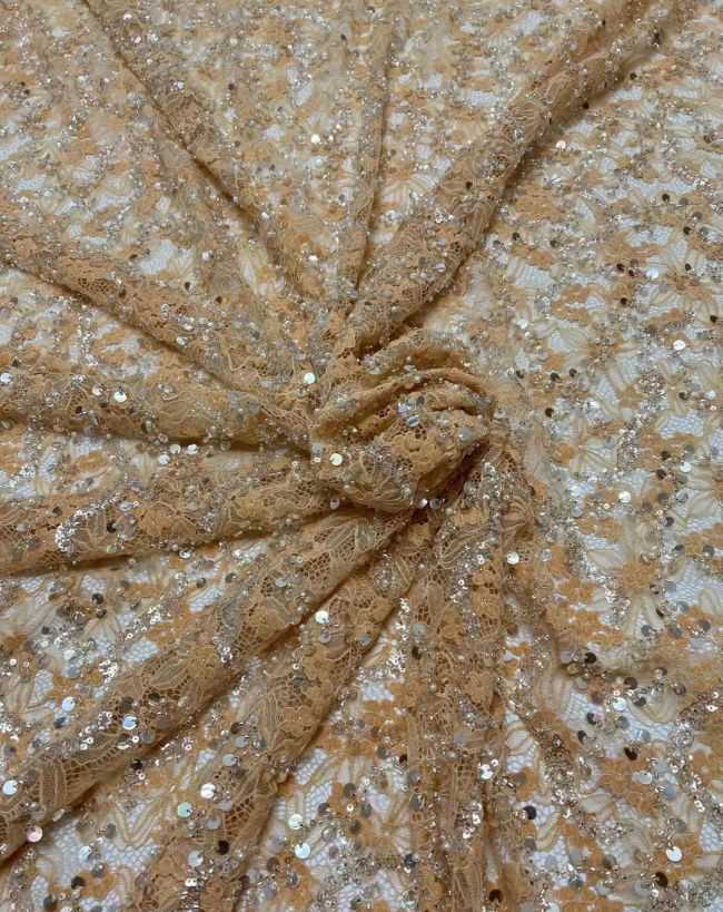 5 Yards Beaded Lace Fabric HL006