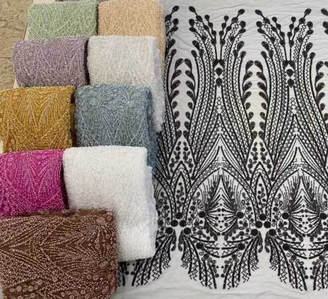 5 Yards Beaded Lace Fabric HL002
