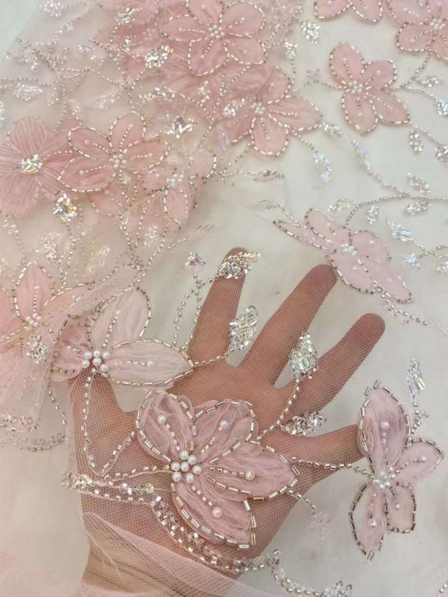 5 Yards Beaded Lace Fabric HL005