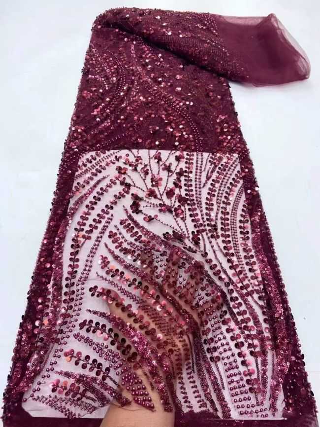 5 Yards Beaded Lace Fabric HL003