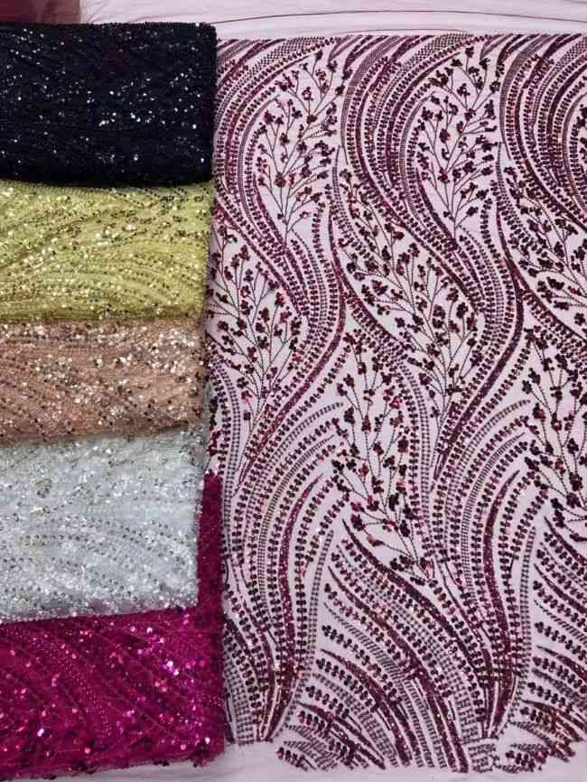 5 Yards Beaded Lace Fabric HL003