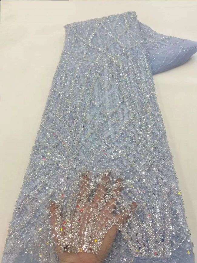 5 Yards Beaded Lace Fabric ZX015