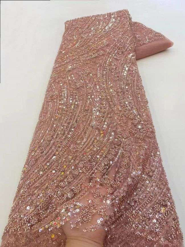 5 Yards Beaded Lace Fabric JX030