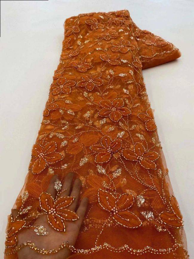 5 Yards Beaded Lace Fabric HL005