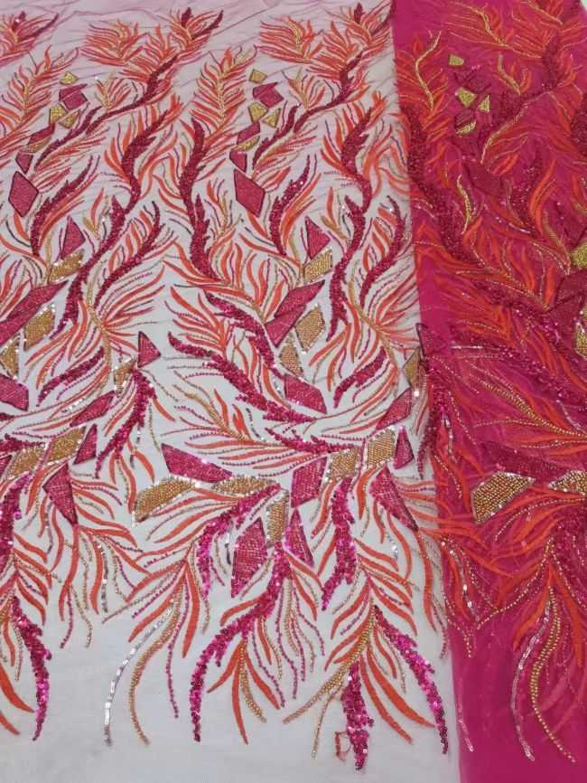5 Yards Multi-Colored Beaded Lace Fabric ZX007