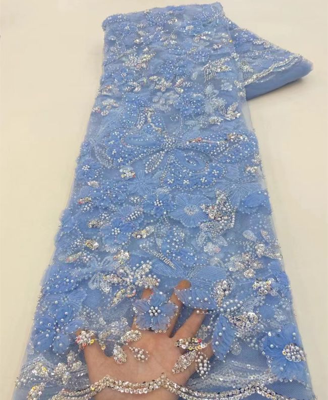 5 Yards Beaded Lace Fabric HL004