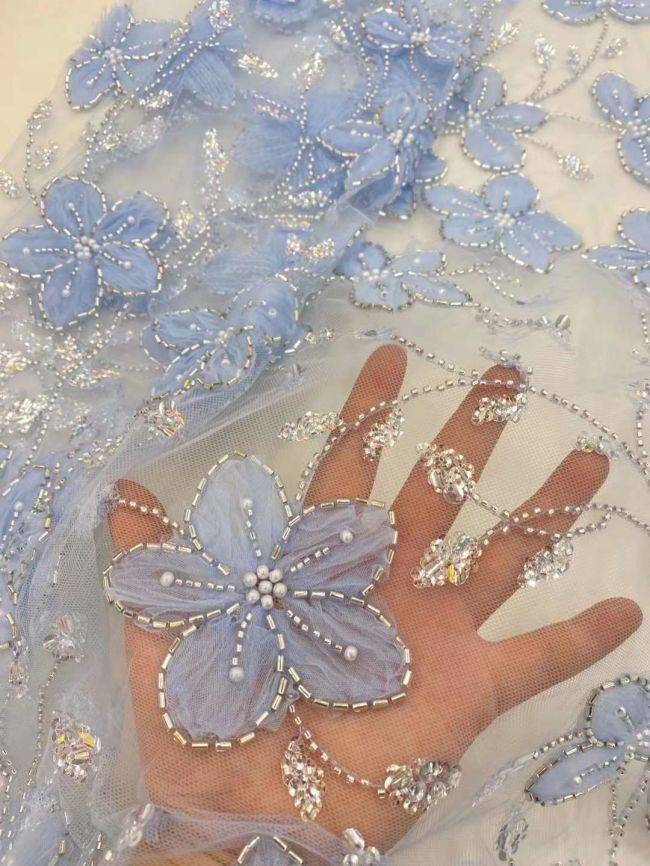 5 Yards Beaded Lace Fabric HL005