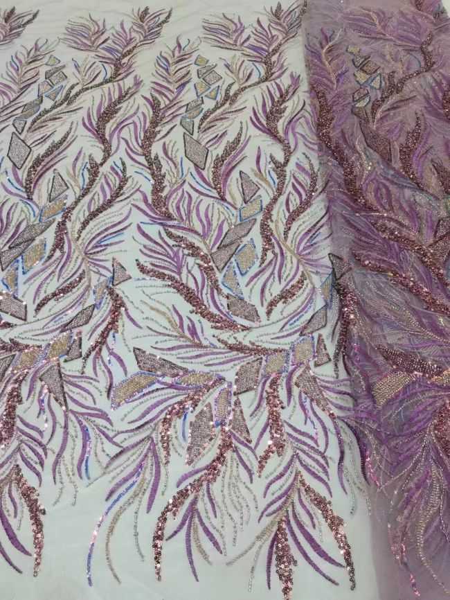 5 Yards Multi-Colored Beaded Lace Fabric ZX007