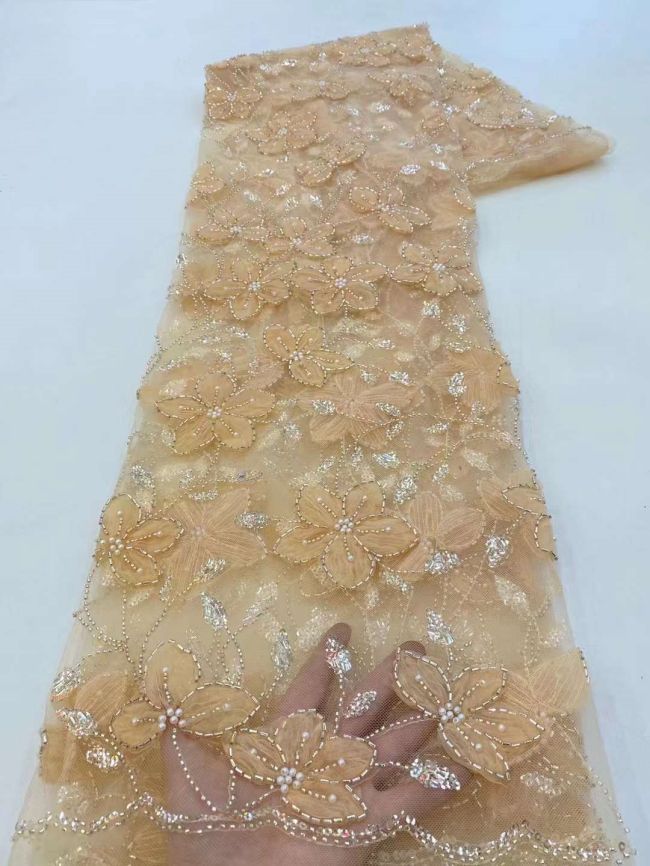 5 Yards Beaded Lace Fabric HL005