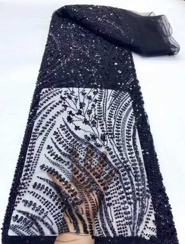 5 Yards Beaded Lace Fabric HL003