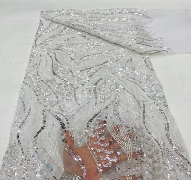 5 Yards Beaded Lace Fabric JX031