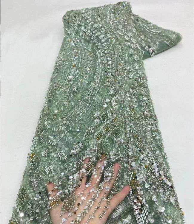 5 Yards Beaded Lace Fabric JX033