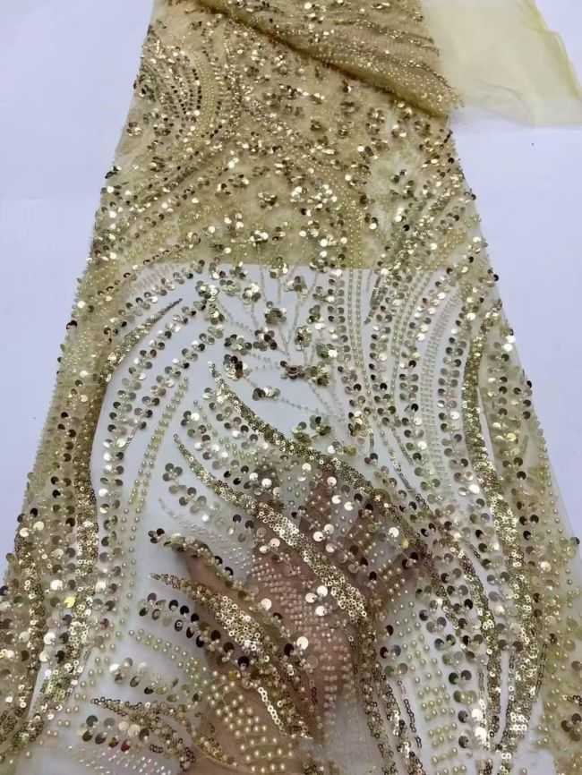 5 Yards Beaded Lace Fabric HL003