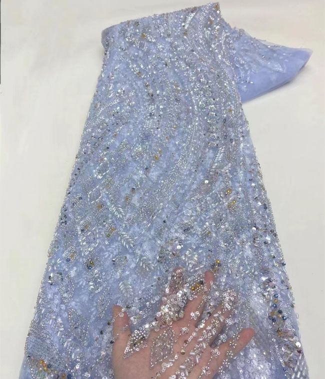 5 Yards Beaded Lace Fabric JX033