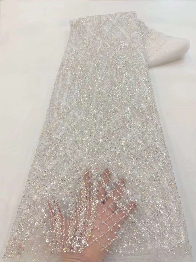 5 Yards Beaded Lace Fabric ZX015