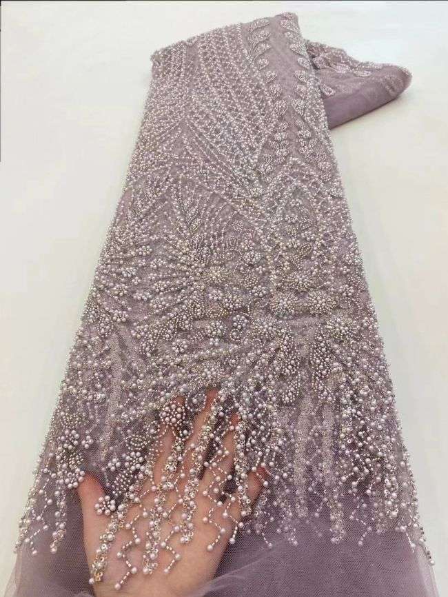 5 Yards Beaded Lace Fabric HL002