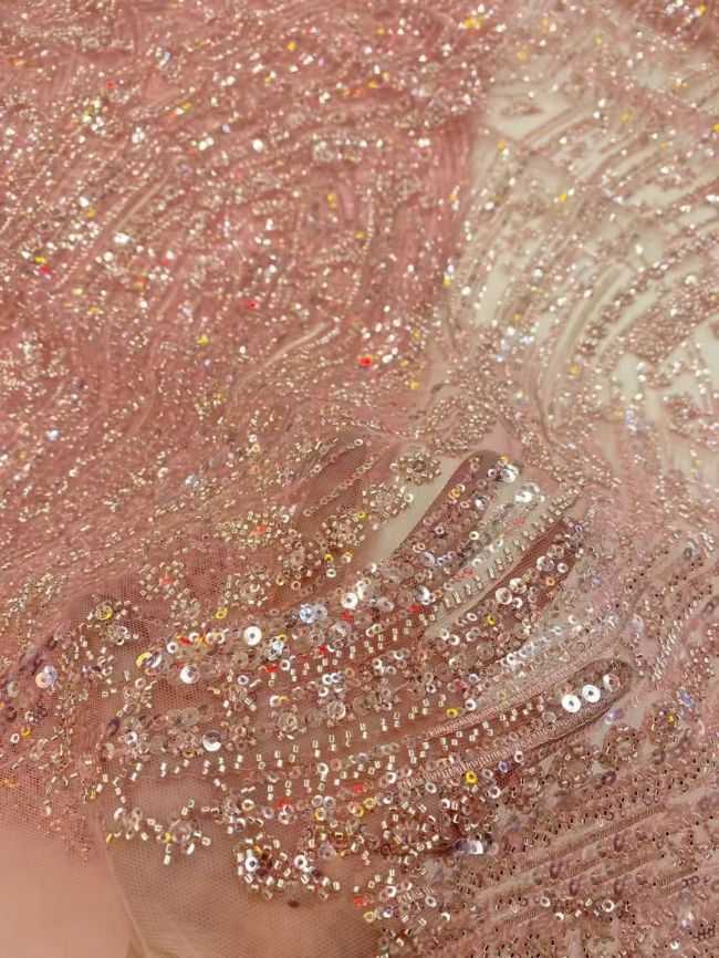 5 Yards Beaded Lace Fabric JX030
