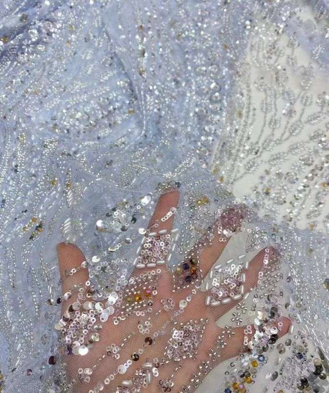 5 Yards Beaded Lace Fabric JX033