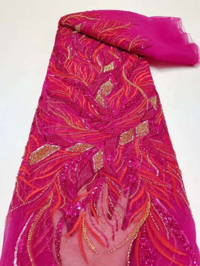 5 Yards Multi-Colored Beaded Lace Fabric ZX007