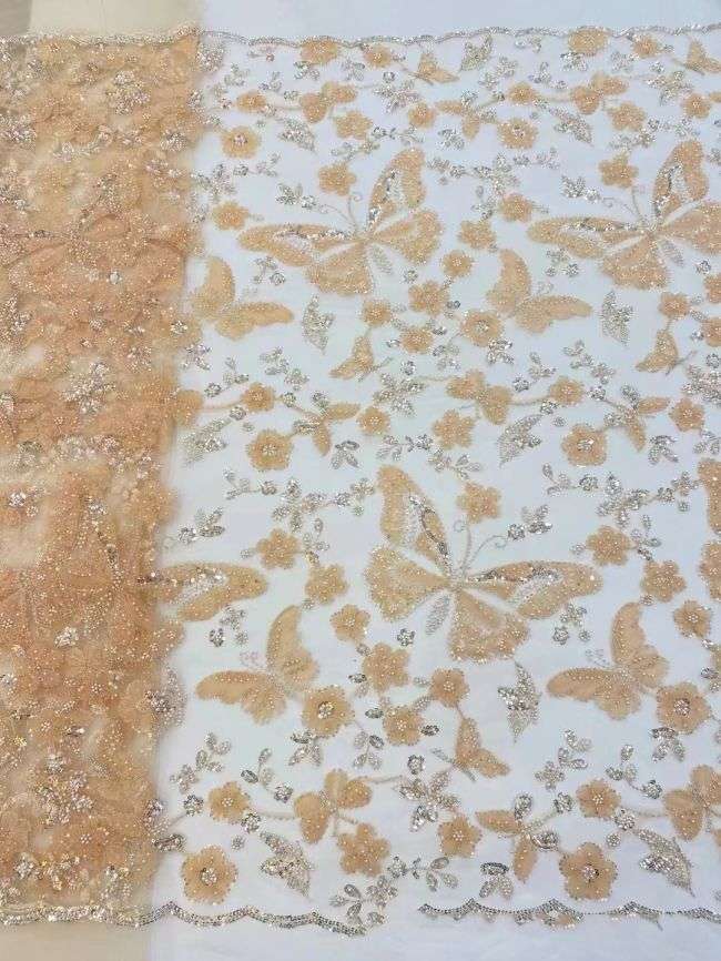 5 Yards Beaded Lace Fabric HL004