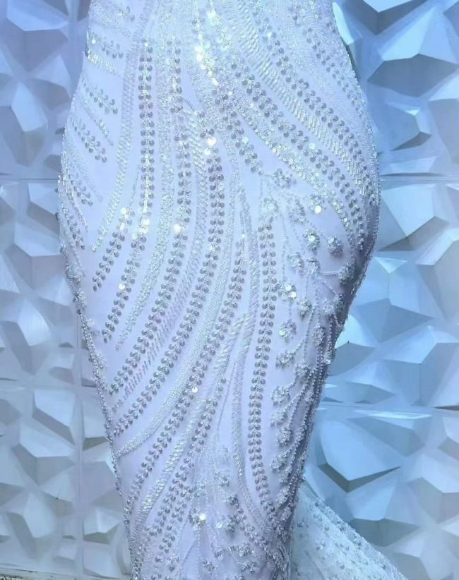5 Yards Beaded Lace Fabric HL003