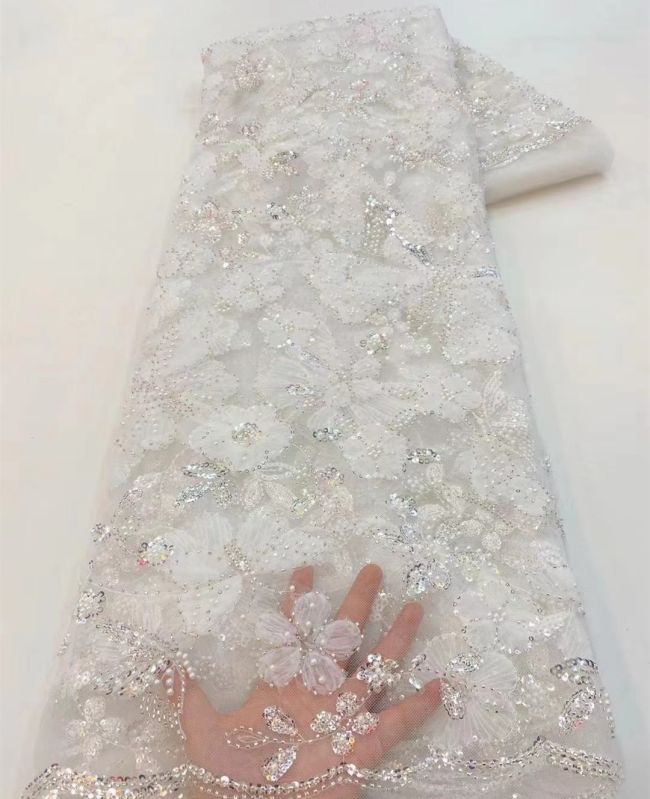 5 Yards Beaded Lace Fabric HL004