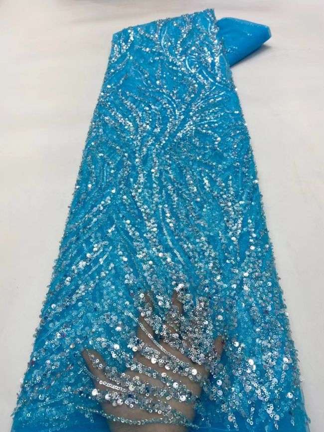 5 Yards Beaded Lace Fabric JX010