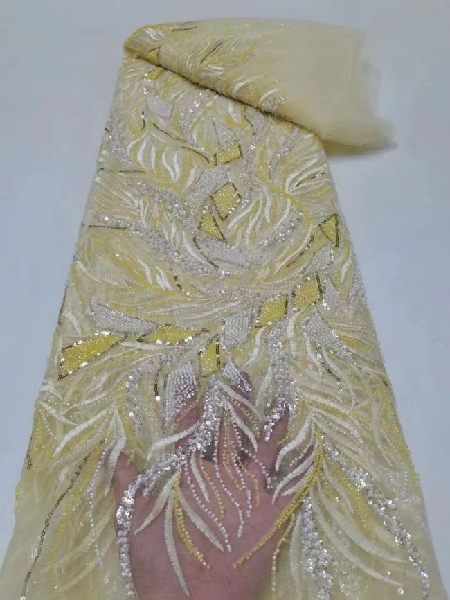 5 Yards Multi-Colored Beaded Lace Fabric ZX007