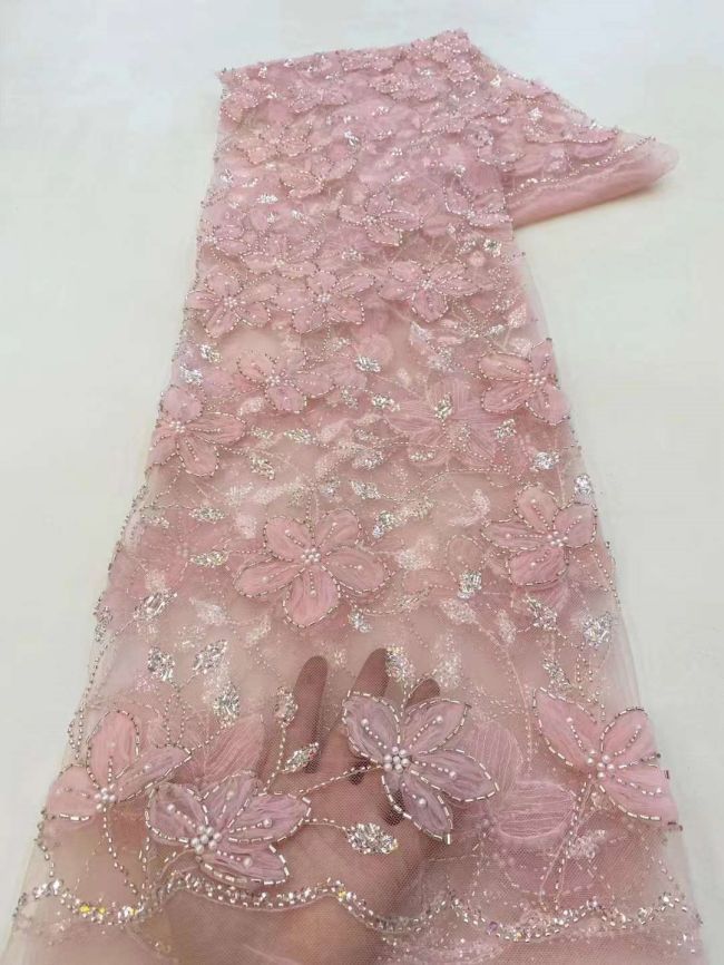 5 Yards Beaded Lace Fabric HL005