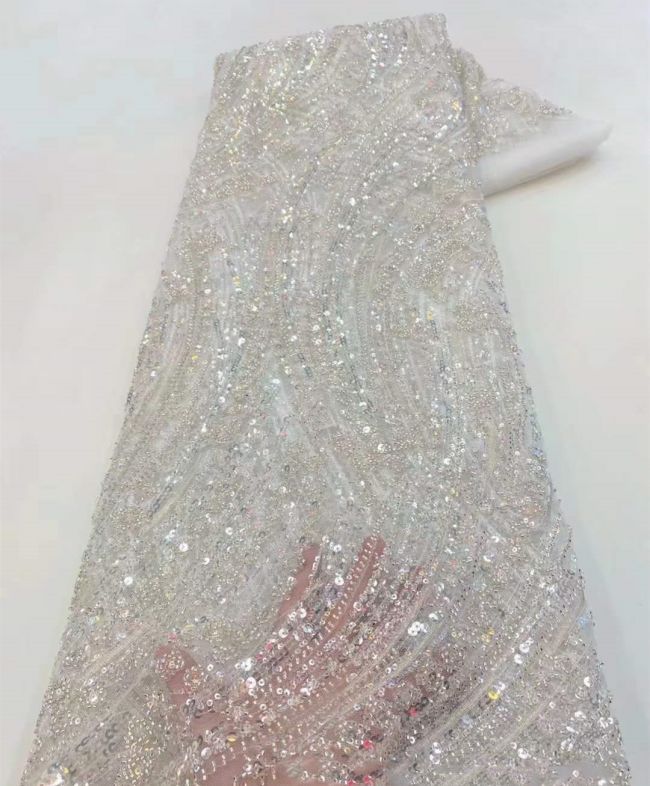 5 Yards Beaded Lace Fabric JX030