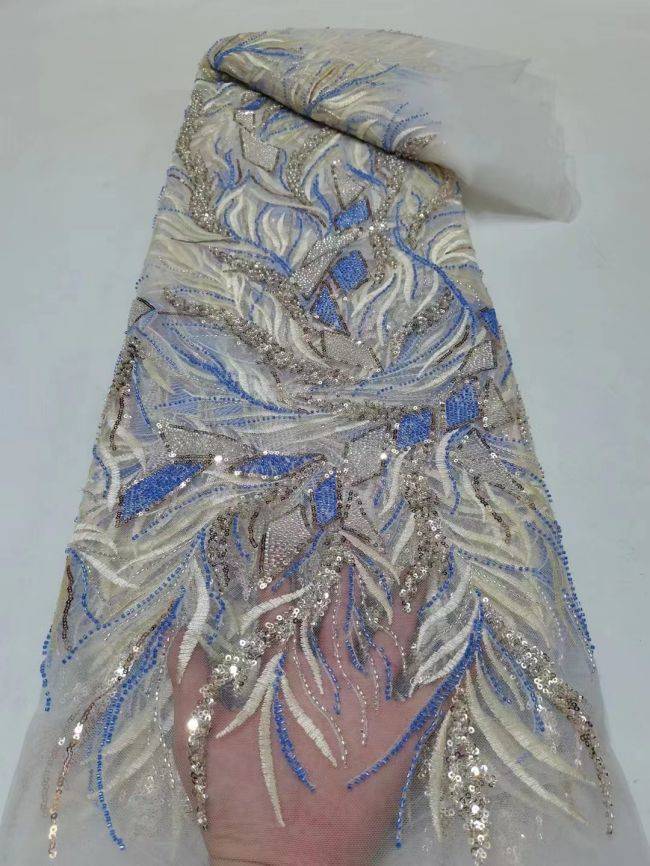 5 Yards Multi-Colored Beaded Lace Fabric ZX007