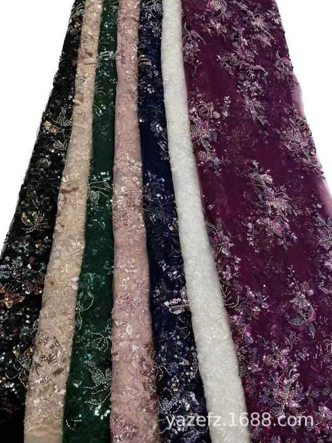 5 Yards Multi-Colored Beaded Lace Fabric XD001