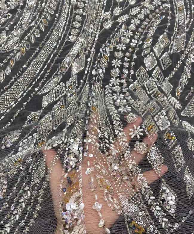 5 Yards Beaded Lace Fabric JX033