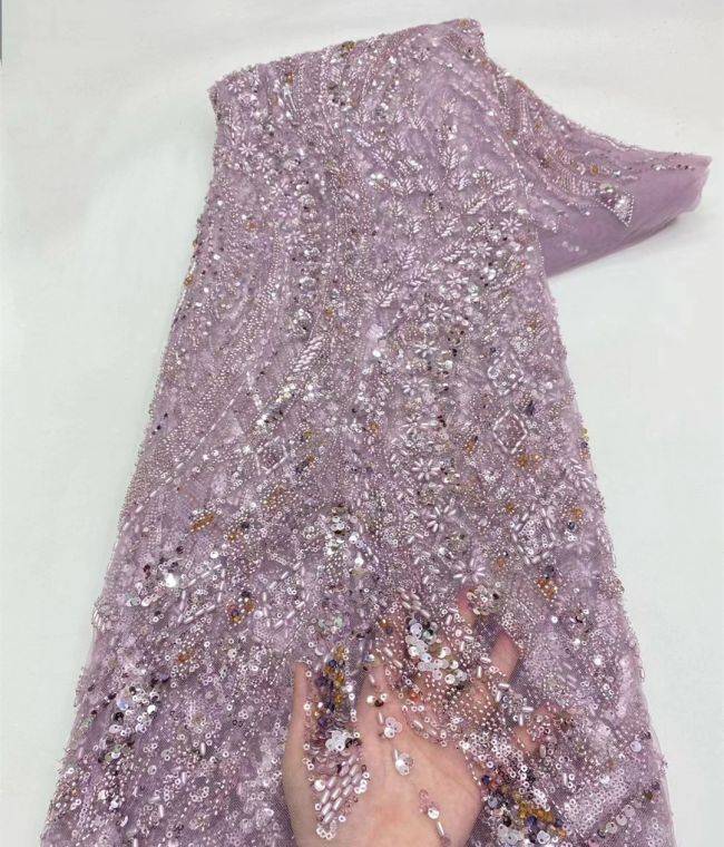 5 Yards Beaded Lace Fabric JX033