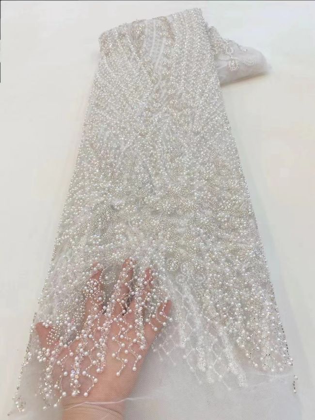 5 Yards Beaded Lace Fabric HL002