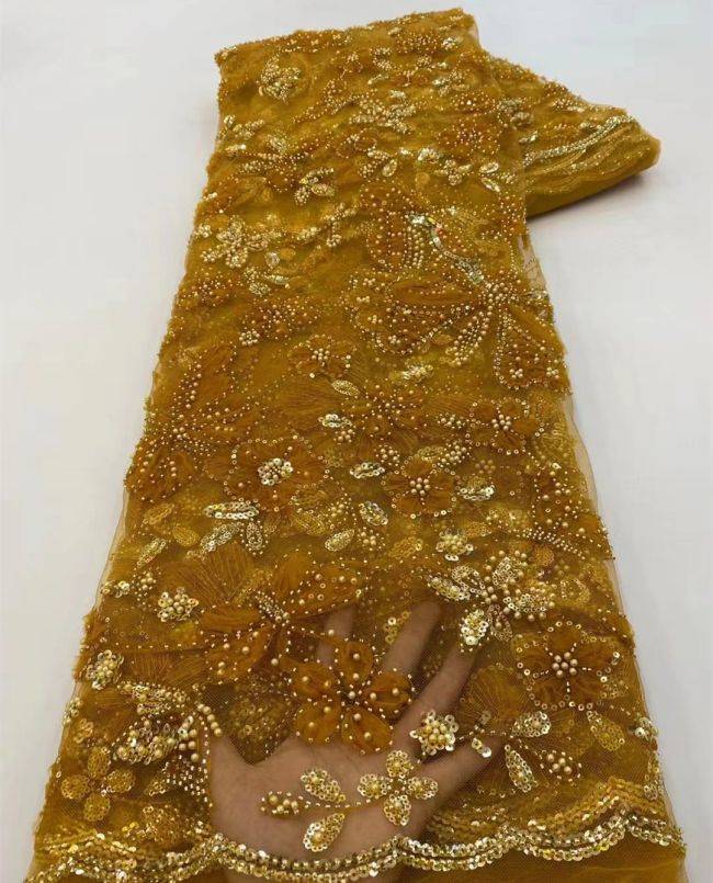 5 Yards Beaded Lace Fabric HL004