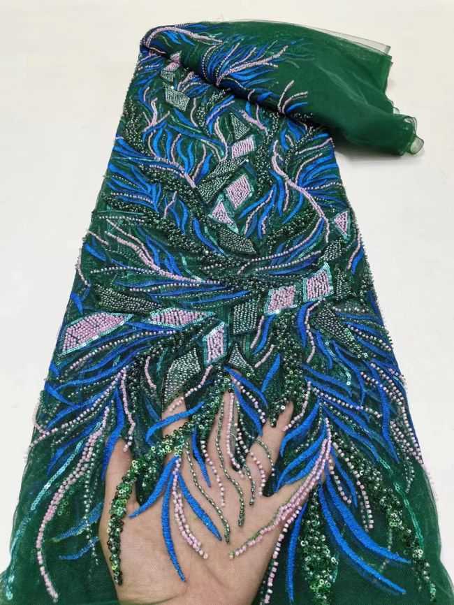 5 Yards Multi-Colored Beaded Lace Fabric ZX007