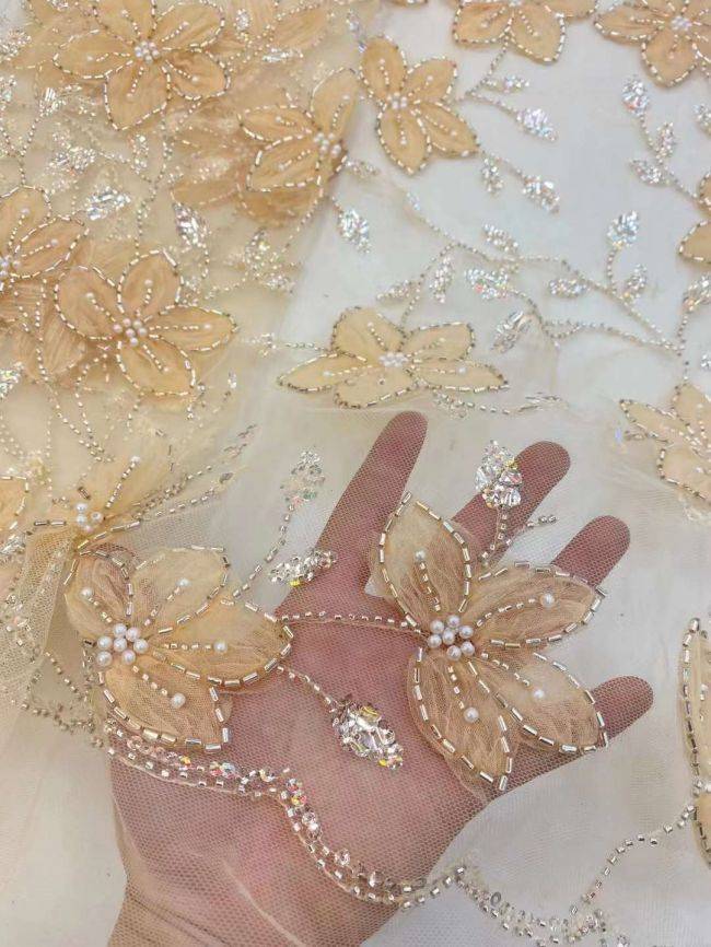5 Yards Beaded Lace Fabric HL005