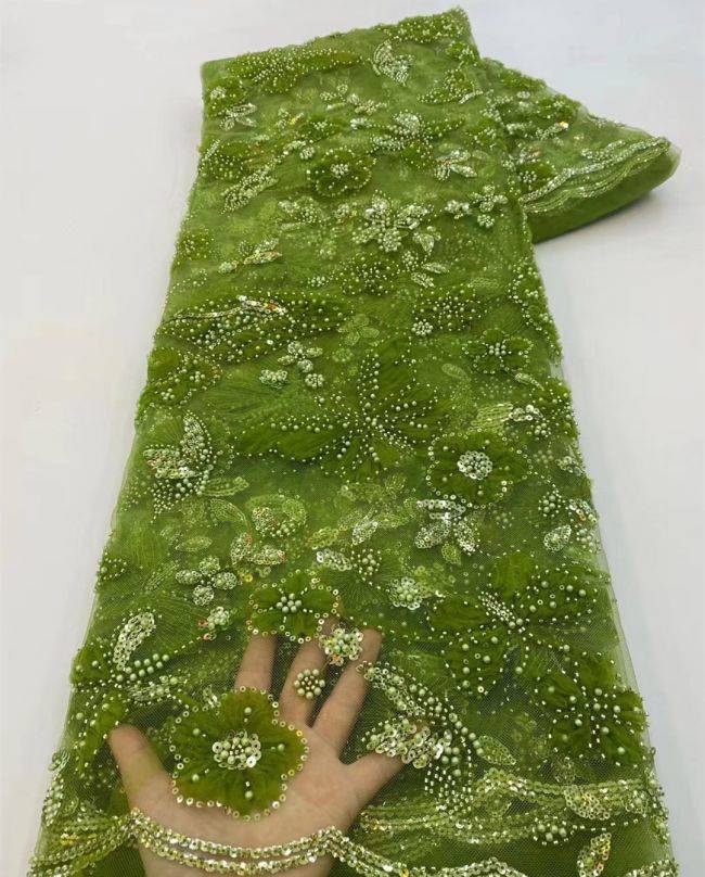 5 Yards Beaded Lace Fabric HL004